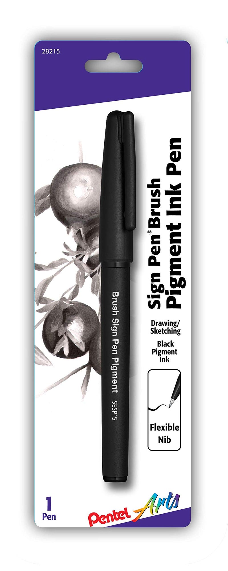 Pentel Arts Sign Pen Brush, Black Pigment Ink, 1 Pack (SESP15BPA) - Image 1